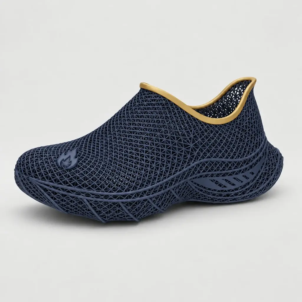 Sneaker Nuée bleu nuit avec une flamme en relief sur la pointe
