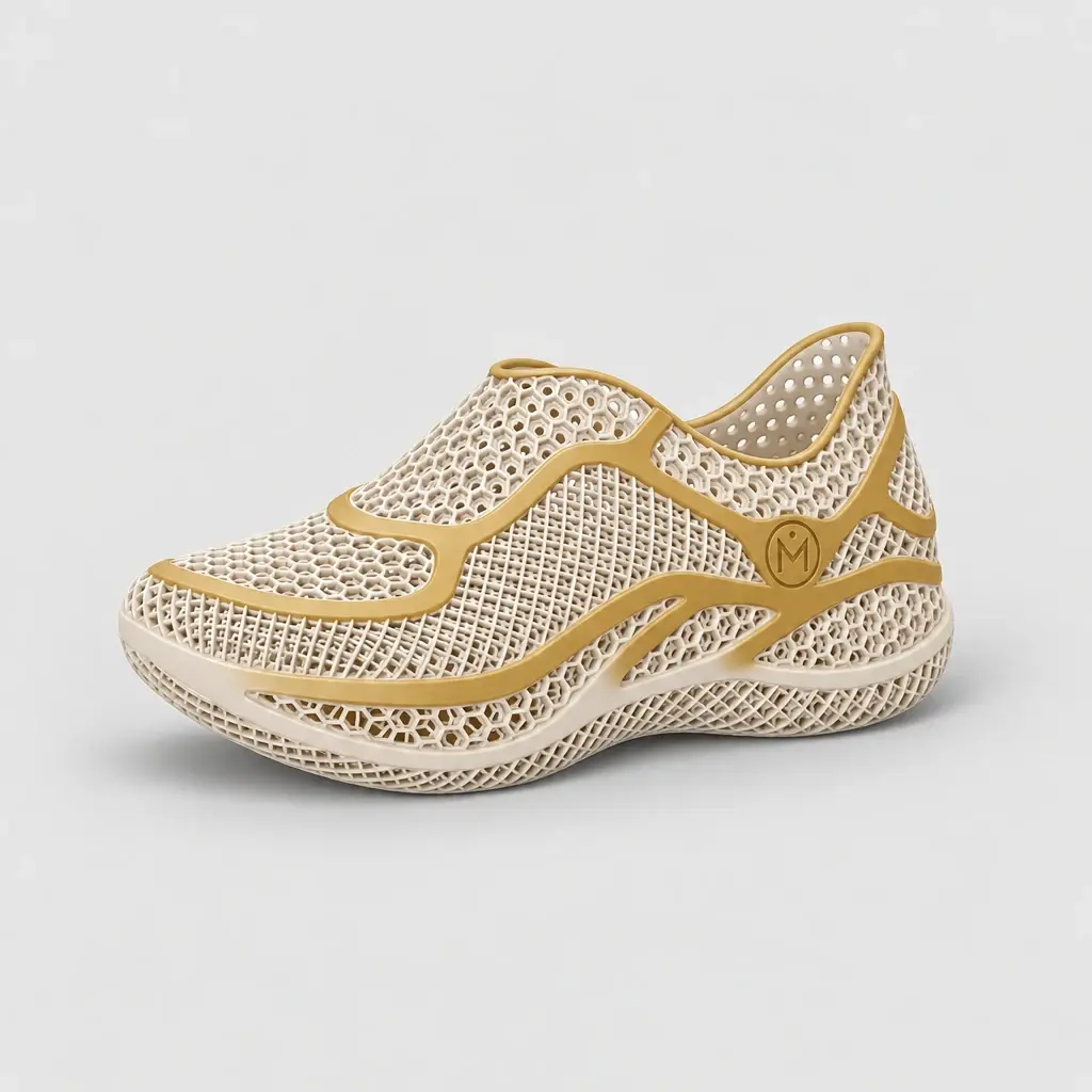 Sneaker Onde ivoire et or avec un logo en relief sur le côté