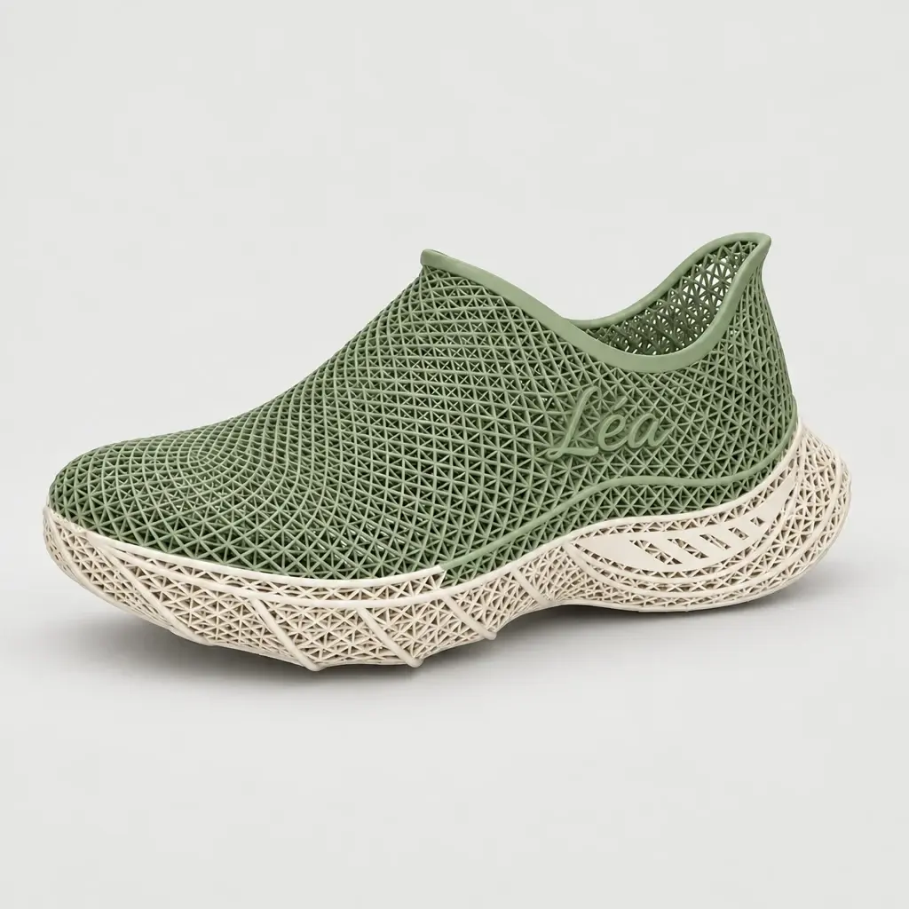 Sneaker Nuée vert sauge avec le prénom Léa en lettres manuscrites